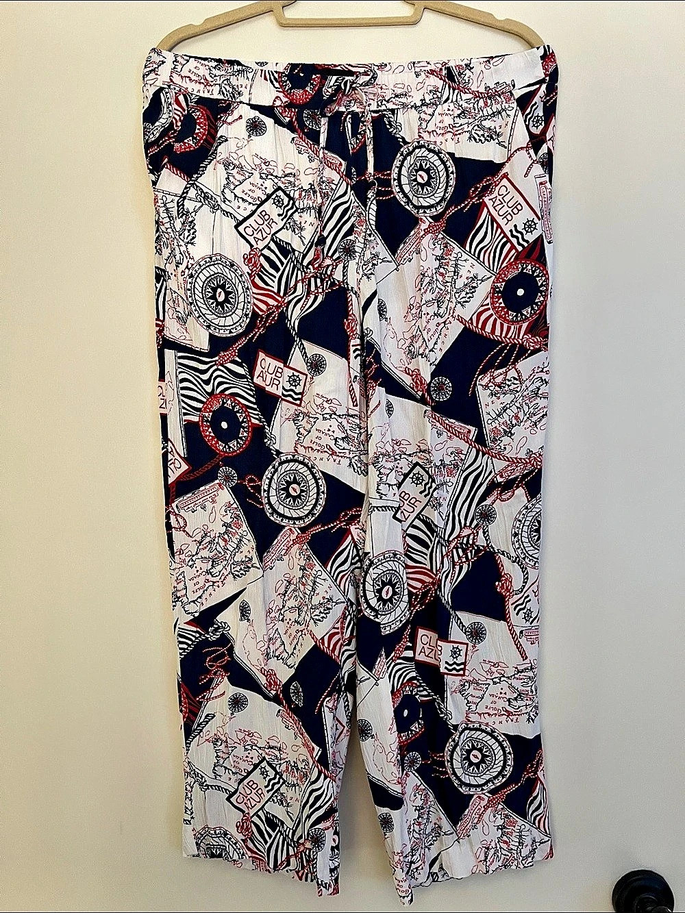 Talbots Straight Ankle Pull-On Pants - Côte d'Azur Blue & White Large Petite
